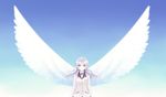  angel_beats! long_hair ribbons seifuku sky tachibana_kanade tenshi white_hair wings yellow_eyes 