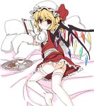  ass bad_id bad_pixiv_id blonde_hair book crystal flandre_scarlet hat no_panties oekaki red_eyes ribbon rkrk short_hair solo thighhighs touhou wings 