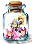  animal_ears bottle bunny_ears cha32 chiester00 chiester410 chiester45 chiester556 chiester_sisters closed_eyes cork eyepatch glass in_bottle in_container jar multiple_girls sleeping umineko_no_naku_koro_ni 