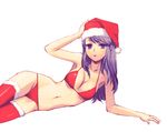  bikini christmas dithering hat kaya8 original purple_eyes purple_hair santa_costume santa_hat solo swimsuit thighhighs 