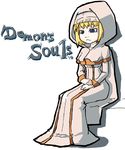  1girl blonde_hair blue_eyes cape demon&#039;s_souls demon's_souls female from_software full_body hood maiden_astraea maji_lege robe short_hair sitting solo souls_(from_software) white_background 