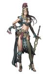  armor black_hair brown_eyes copyright_request crown hand_on_hip high_heels long_hair neongun shoes solo sword weapon 