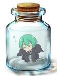  bad_id bad_pixiv_id blazblue bottle chibi closed_eyes cork glass green_hair hazama in_bottle in_container jar male_focus solo tsujimiya_(chako_444) 