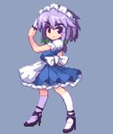  bad_id bad_pixiv_id braid izayoi_sakuya kou_2008 lowres pixel_art purple_eyes short_hair silver_hair simple_background solo touhou twin_braids 