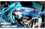  aqua_eyes aqua_hair detached_sleeves fingerless_gloves floating_hair glider_(bon) gloves hands hatsune_miku instrument keyboard_(instrument) lips long_hair open_mouth smile solo space space_craft speaker twintails very_long_hair vocaloid 