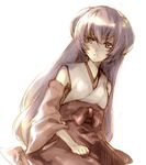  akr_et bad_id bad_pixiv_id detached_sleeves hakama hanyuu higurashi_no_naku_koro_ni horns japanese_clothes long_hair purple_eyes purple_hair red_hakama seiza sitting sketch solo twilight 