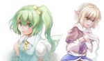  :d bad_id bad_pixiv_id blonde_hair blush daiyousei fairy fairy_wings green_eyes green_hair mamepon mizuhashi_parsee multiple_girls open_mouth pointy_ears short_hair simple_background smile touhou upper_body white_background wings 