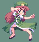  bad_id bad_pixiv_id green_eyes hong_meiling kou_2008 long_hair lowres pixel_art red_hair simple_background solo touhou 