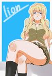  blonde_hair blue_eyes blush crossed_legs long_hair macross macross_frontier ooike_teru sheryl_nome sitting solo thighs 