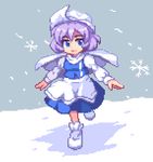  bad_id bad_pixiv_id blue_eyes cape hat kou_2008 letty_whiterock lowres pixel_art purple_hair snow snowflakes solo touhou 