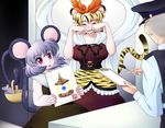  2girls animal_ears animal_print basket bishamonten's_pagoda blonde_hair breasts crying grey_hair jewelry large_breasts mouse mouse_ears mouse_tail multiple_girls nazrin police raionsan red_eyes short_hair tail tiger_ears tiger_print tiger_tail toramaru_shou touhou 