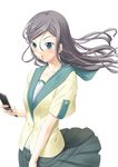  bad_id bad_pixiv_id blue_eyes cellphone long_hair original phone school_uniform silver_hair simple_background skirt solo tenkuu_nozora wind 