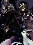  armor blonde_hair clenched_teeth creature ef_(artist) espeon forked_tail gen_2_pokemon leo_(pokemon) male_focus parted_lips poke_ball pokemon pokemon_(creature) pokemon_(game) pokemon_colosseum shoulder_pads tail teeth umbreon 