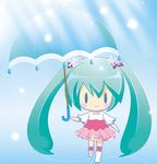  aqua_hair blue_eyes chibi crns dress hatsune_miku long_hair melt_(vocaloid) rain solo twintails umbrella very_long_hair vocaloid 