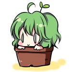  blush chibi green_hair in_container kazami_yuuka lowres mokku plant potted_plant smile solo sprout sprout_on_head touhou |_| 