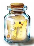 bottle cork gen_1_pokemon glass jar maya1130 no_humans pikachu pokemon pokemon_(creature) simple_background solo tail white_background 