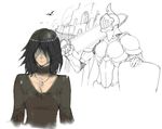  armor black_hair breasts choker cleavage demon&#039;s_souls demon's_souls dress female from_software helmet jewelry knight maiden_in_black necklace oda_non shield short_hair souls_(from_software) sword weapon 