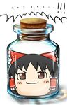  brown_eyes brown_hair cork glass hakurei_reimu head_in_jar jar no_humans nobori_ranzu touhou yukkuri_shiteitte_ne 