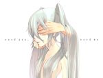  bad_id bad_pixiv_id covering_eyes face green_hair hands hands_on_another's_face hatsune_miku long_hair noco_(adamas) out_of_frame simple_background solo_focus topless twintails vocaloid 