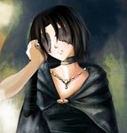  black_hair cape choker demon&#039;s_souls demon's_souls dress female from_software hand_holding holding_hands jewelry kasaiji maiden_in_black necklace short_hair souls_(from_software) 