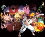  6+boys balrog bare_shoulders barefoot blanka boots cammy_white chun-li dee_jay dhalsim edmond_honda energy_ball everyone fei_long gouki guile hadouken headband highres jeffrey_cruz jewelry ken_masters kicking m_bison male_focus multiple_boys multiple_girls muscle necklace pantyhose ryuu_(street_fighter) sagat shouryuuken skull skull_necklace street_fighter street_fighter_ii_(series) thunder_hawk uppercut vega zangief 