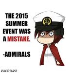  black_hair cape commentary cosplay crossover english english_commentary female_admiral_(kantai_collection) female_admiral_(kantai_collection)_(cosplay) hat kantai_collection military military_uniform multicolored_hair naval_uniform peaked_cap red_cape red_hair ruby_rose rukotaro rwby solo two-tone_hair uniform 