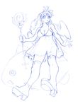  bare_shoulders breasts cleavage dress holding large_breasts monochrome original ryoji_(nomura_ryouji) sketch solo wand wings 