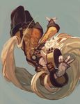  blonde_hair blue_eyes burari fingerless_gloves gloves guilty_gear guilty_gear_xrd hat highres long_hair millia_rage orange_hat pantyhose prehensile_hair solo very_long_hair 