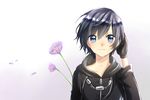  black_hair blue_eyes cloak coat flower gloves gradient gradient_background kingdom_hearts short_hair solo tears xion_(kingdom_hearts) 