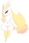  1girl animal_ears anthro black_sclera blush bunny_ears female furry hoshime looking_at_viewer lopunny naughty_face nintendo nipples nude open_mouth pink_eyes pok&eacute;mon pok&eacute;morph pokemon pussy sitting smile solo video_games wide_hips 