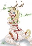  2013 albino anthro antlers armband blackdahlia blonde_hair bow breasts bridle equine eyelashes fake_antlers female hair horn kneeling looking_at_viewer mammal open_mouth pussy ribbons simple_background solo teal_eyes white_background zebra 