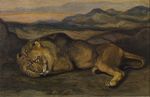  antoine-louis_barye brown_pawpads feline feral fur hi_res license_info lion lying male mammal mane on_front pawpads paws public_domain quadruped solo tail_tuft traditional_media_(artwork) tuft watercolor_(artwork) 