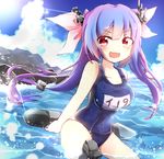  blue_hair highres i-19_(kantai_collection) kantai_collection long_hair md5_mismatch one-piece_swimsuit red_eyes school_swimsuit solo swimsuit torpedo tosura-ayato twintails 