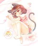  animal_ears bare_legs barefoot blonde_hair grey_hair hair_ornament heart iris_anemone lying mouse_ears mouse_tail nazrin on_side puffy_short_sleeves puffy_sleeves red_eyes red_string shirt short_sleeves shorts solo string tail toramaru_shou touhou 