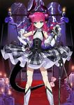  asymmetrical_horns black_dress blue_eyes detached_sleeves dress elizabeth_bathory_(fate) elizabeth_bathory_(fate)_(all) fate/extra fate/extra_ccc fate/grand_order fate_(series) gradient_hair hair_ribbon long_hair microphone microphone_stand multicolored_hair official_art pink_hair pointy_ears ribbon rojiura_satsuki:_chapter_heroine_sanctuary solo tail tail_ribbon wada_aruko wrist_cuffs 