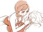  anna_(frozen) azuma_yukihiko couple elsa_(frozen) eye_contact frozen_(disney) hand_on_own_cheek happy incest looking_at_another lying lying_on_person monochrome multiple_girls siblings sisters sketch smile yuri 