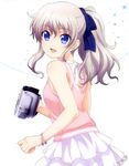  :d absurdres artist_request blue_eyes bracelet camcorder casual charlotte_(anime) frilled_skirt frills highres jewelry looking_back non-web_source official_art open_mouth side_ponytail skirt smile solo tomori_nao 