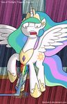  2015 comic cutie_mark donzatch equine female friendship_is_magic fur horn horse mammal my_little_pony pink_eyes pony princess princess_celestia_(mlp) rainbow_blood royalty shocked solo spread_wings stab white_fur winged_unicorn wings 