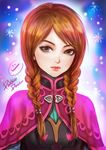  anna_(frozen) aqua_eyes braid david_mccartney face frozen_(disney) lips orange_hair serious solo twin_braids upper_body 