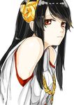  black_hair haruna_(kantai_collection) kantai_collection long_hair looking_at_viewer poco_(backboa) red_eyes simple_background solo white_background 