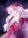  baseball_cap dated hat hyun inuyasha inuyasha_(character) jewelry long_hair male_focus necklace night night_sky pearl_necklace sidelocks signature sky solo star_(sky) starry_sky white_hair yellow_eyes 