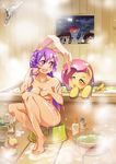  animal_ears bangs bath bathing black_hair blush breasts bunny_ears camera collarbone commentary crossover eyelashes fluttershy green_eyes highres inaba_tewi looking_at_another medium_breasts moon multicolored_hair multiple_girls my_little_pony my_little_pony_friendship_is_magic night night_sky nude open_mouth orange_eyes pegasus pink_hair purple_eyes purple_hair rainbow_dash red_eyes reisen_udongein_inaba rubber_duck shameimaru_aya shiny shiny_skin sidelocks sky soap steam touhou xin_yu_hua_yin 