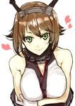  breasts brown_hair green_eyes kantai_collection large_breasts looking_at_viewer mutsu_(kantai_collection) poco_(backboa) short_hair simple_background smile solo white_background 