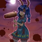  blood blood_on_face blood_stain blue_hair full_moon highres kine ko-santsu low_twintails mallet moon moonlight purple_eyes seiran_(touhou) solo touhou twintails 