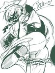  ass center_opening guilty_gear guilty_gear_xrd hiruno jack-o'_valentine long_hair mask monochrome panties pantyshot sketch solo underwear 