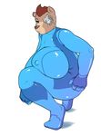  bear big_breasts breasts clothed clothing crouching cybernetics eye_patch eyewear female fur hair hear_(artist) huge_breasts machine mammal nipples red_hair solo vanessa_richtenstein zero_suit 