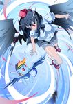  bangs black_hair blush crossover feathers flying highres multicolored_hair multiple_girls my_little_pony my_little_pony_friendship_is_magic pegasus rainbow_dash red_eyes shameimaru_aya sidelocks smile touhou trait_connection wings xin_yu_hua_yin 
