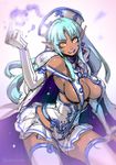  :d bad_id bad_pixiv_id blue_hair breasts cleavage dark_skin elbow_gloves gloves hat huge_breasts long_hair looking_at_viewer miniskirt open_mouth original pointy_ears skirt smile solo teeth thighhighs white_gloves white_legwear yellow_eyes yumeji_kiriko 