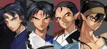  bad_id bad_pixiv_id bankotsu_(inuyasha) black_hair blue_eyes column_lineup demon_boy earrings eyeshadow facial_mark forehead_mark grin hair_between_eyes headband hiten inuyasha jewelry kouga makeup multiple_boys mumu2126 naraku_(inuyasha) pointy_ears red_eyes smile smirk 