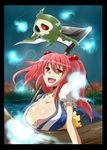  :d boat breasts cleavage collarbone commentary_request crossover duskull flower gen_3_pokemon ghost hair_bobbles hair_ornament haji_(hajiko) large_breasts letterboxed onozuka_komachi open_mouth pokemon pokemon_(creature) red_eyes red_hair river scythe short_hair short_sleeves smile spider_lily spirit touhou two_side_up watercraft 